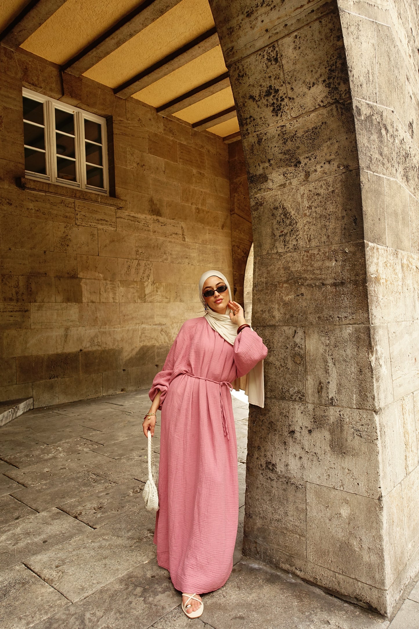 Musselin Kleid in onion pink