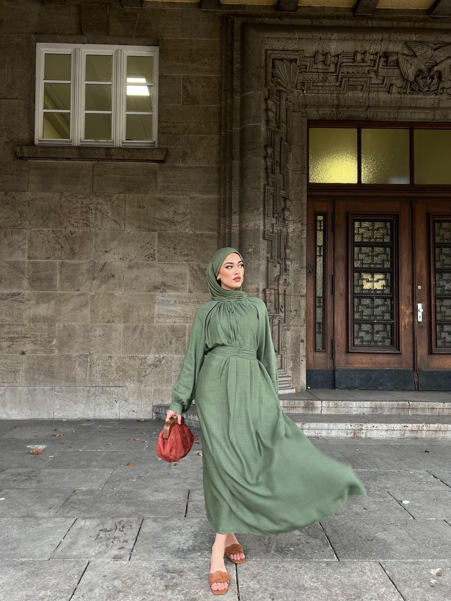 Noura Maxikleid in olive