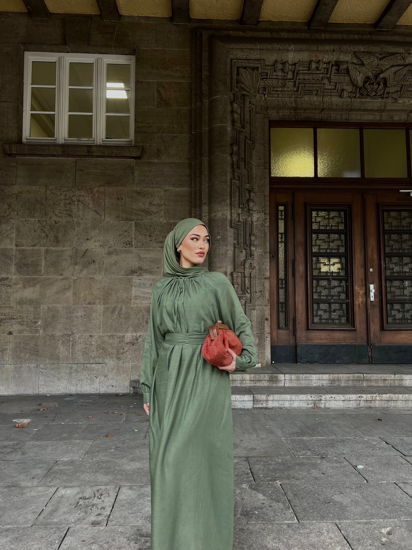 Noura Maxikleid in olive