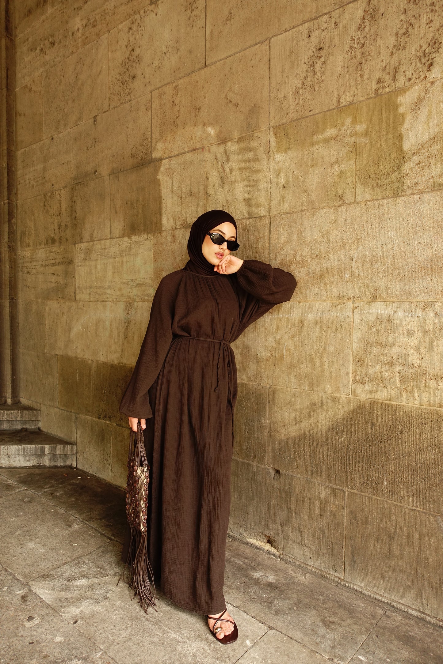 Musselin Kleid in braun