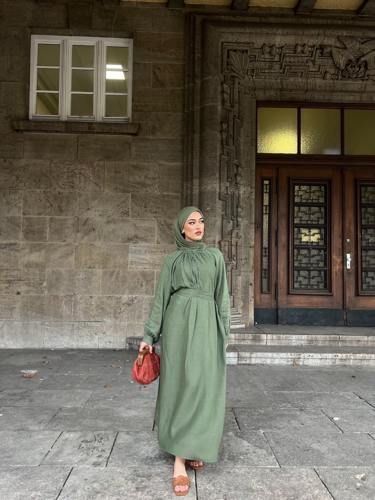 Noura Maxikleid in olive