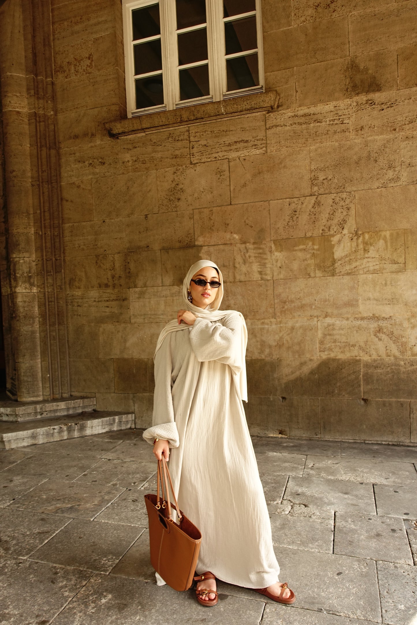 Musselin Kleid in Beige