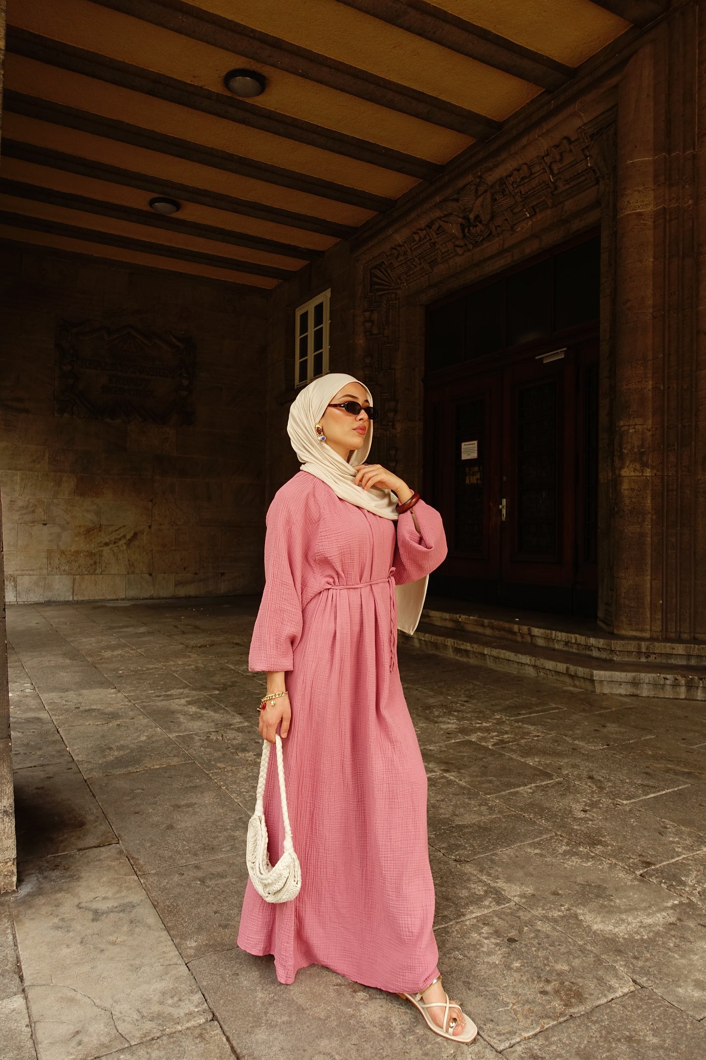Musselin Kleid in onion pink