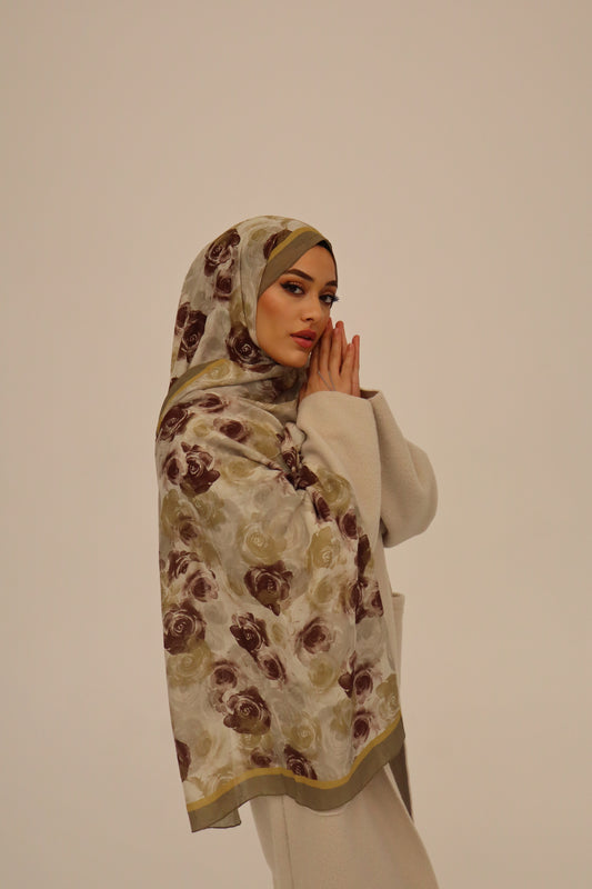 Flower Hijab in khaki
