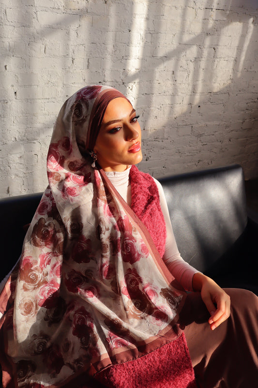 Flower Hijab in Rosé