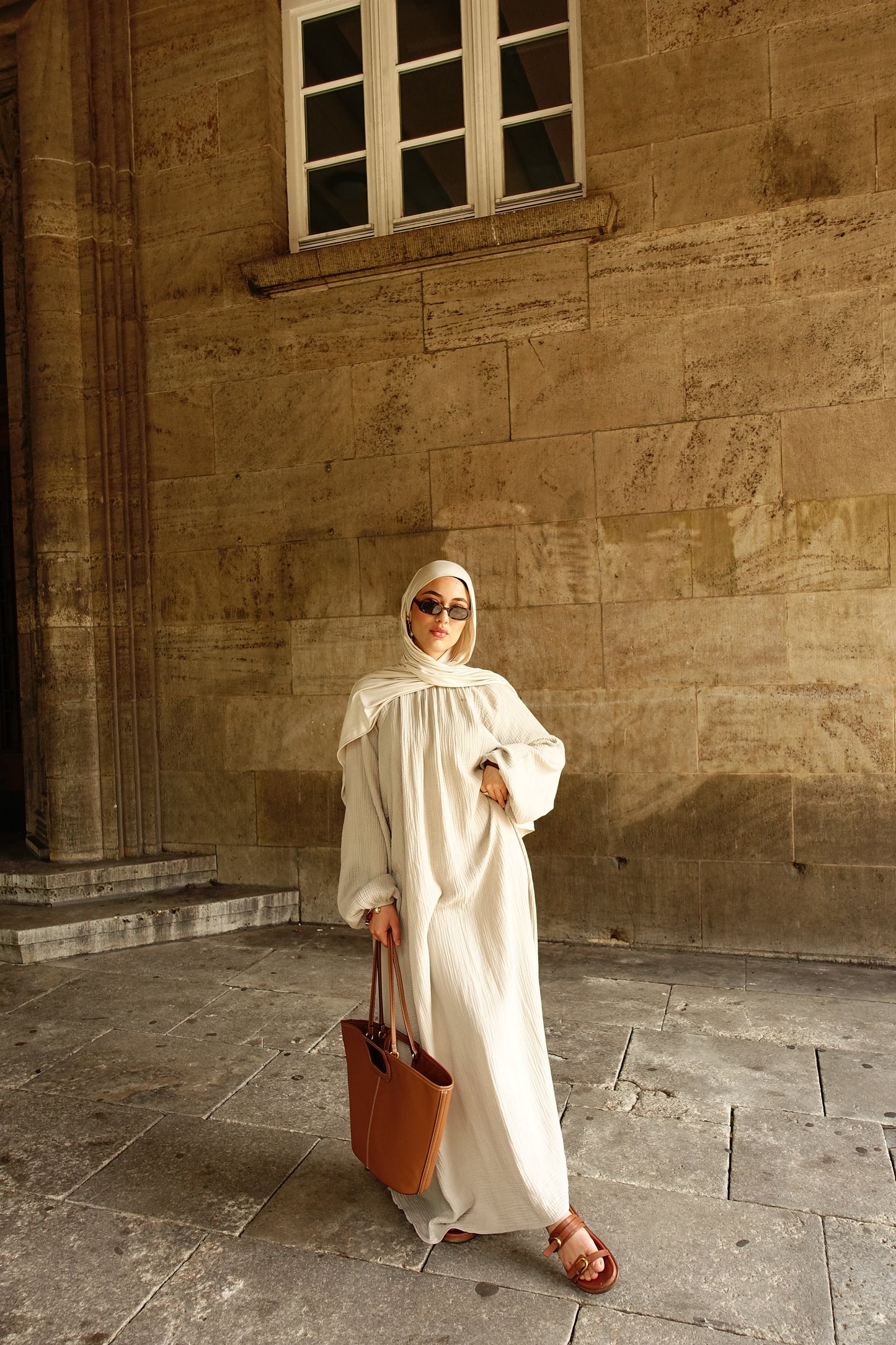 Musselin Kleid in Beige