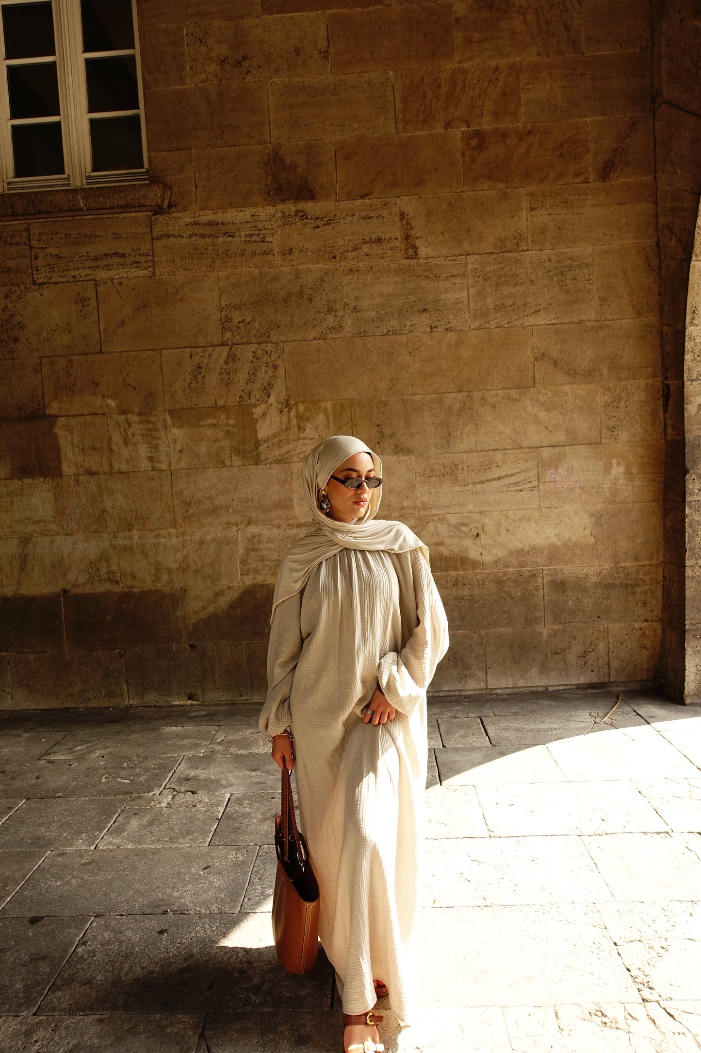 Musselin Kleid in Beige