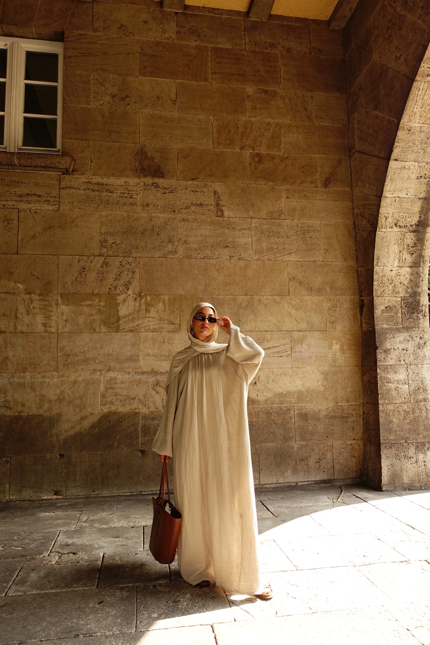 Musselin Kleid in Beige