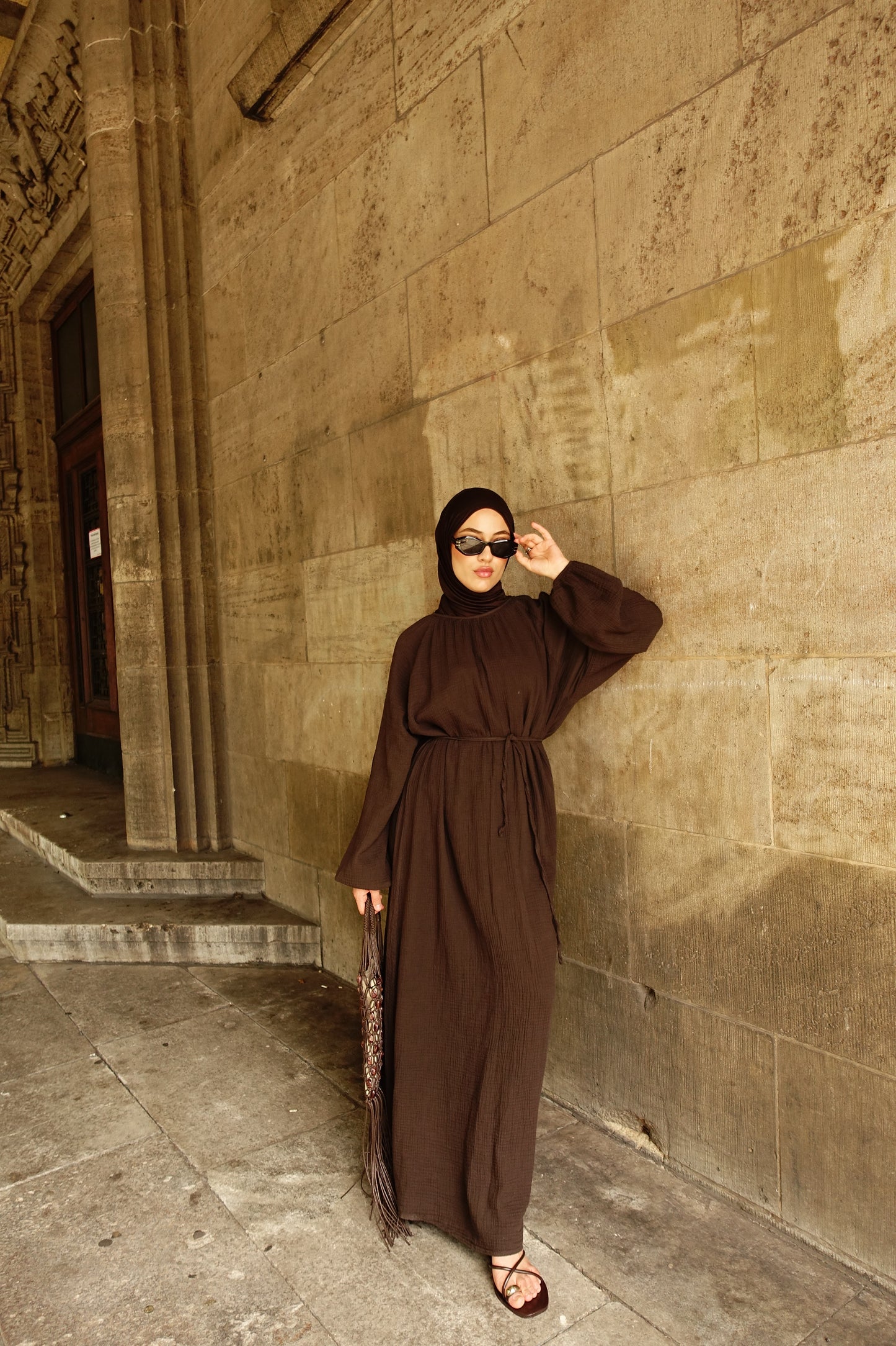 Musselin Kleid in braun
