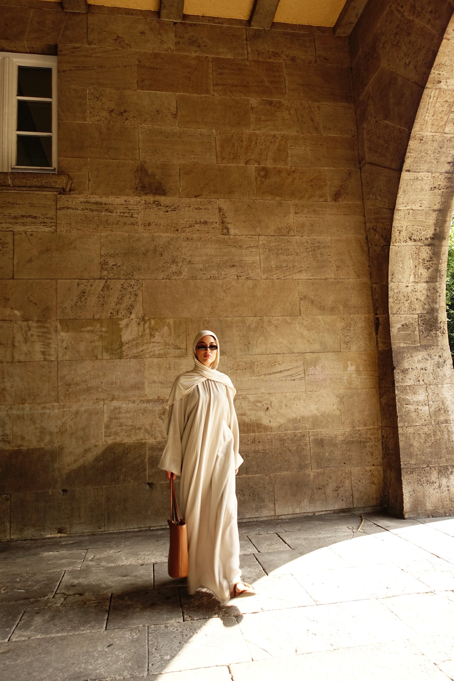 Musselin Kleid in Beige