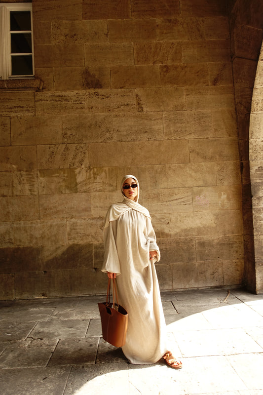 Musselin Kleid in Beige