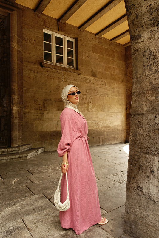 Musselin Kleid in onion pink