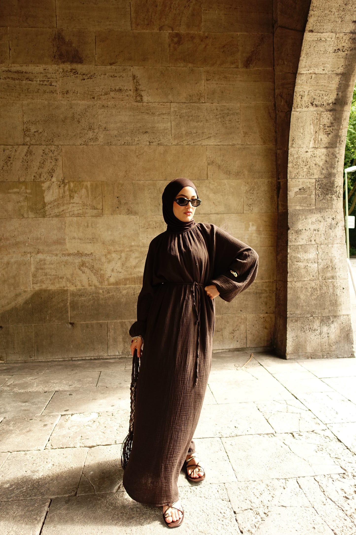 Musselin Kleid in braun